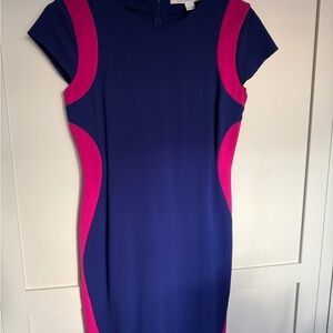 Diane Von Furstenberg Indigo and Pink Fitted Knit Dress